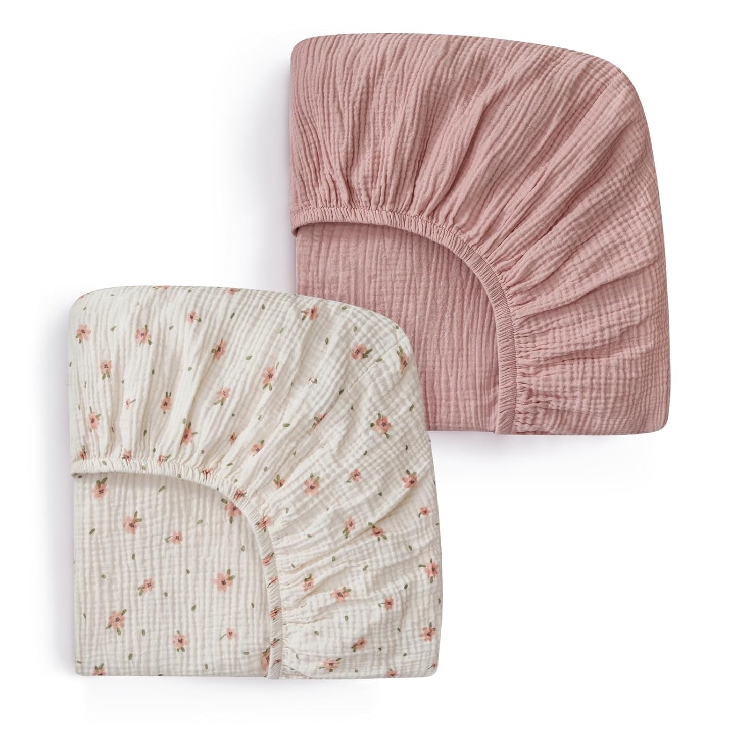 Blissful Diary Muslin Bassinet Sheets for Baby Girls Boys, Boho Soft Cotton Fitted for Oval Hourglass Rectangle Mattress, 2 Pack(Sunshine&Brown)
