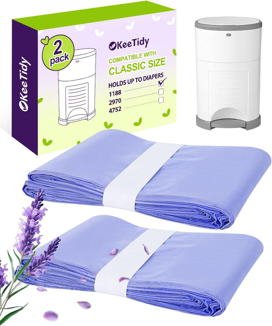 Diaper Pail Refills Compatible with Dekor Classic & Eko Classic, 5 Pack Lavender Scented Diaper Trash Bags, Extra 30% Thickness Leak-Proof Continuous Liners for Nursery & Pet Waste, Holds 2970 Diapers
