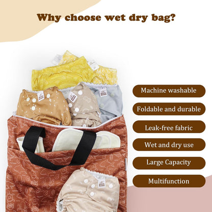 Mama Koala Reusable Hanging Wet Dry Bags for Baby Items, Cloth Diapers, Swimsuits, Travel, Gym Clothes, Beach, Pump Parts, Toiletries, Two Zippered Pockets, 2 Pack (W004L)