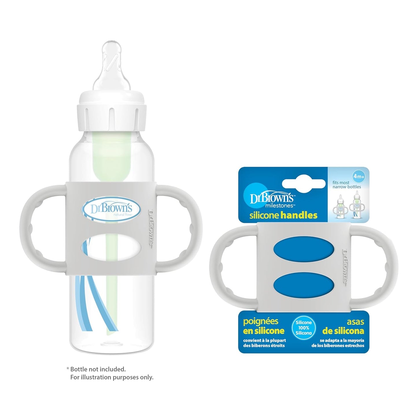Dr. Brown's Narrow Baby Bottle Handles, 100% Silicone, Easy Grip Removable Handles for Bottle to Sippy Cup Transition, Blue, 4m+