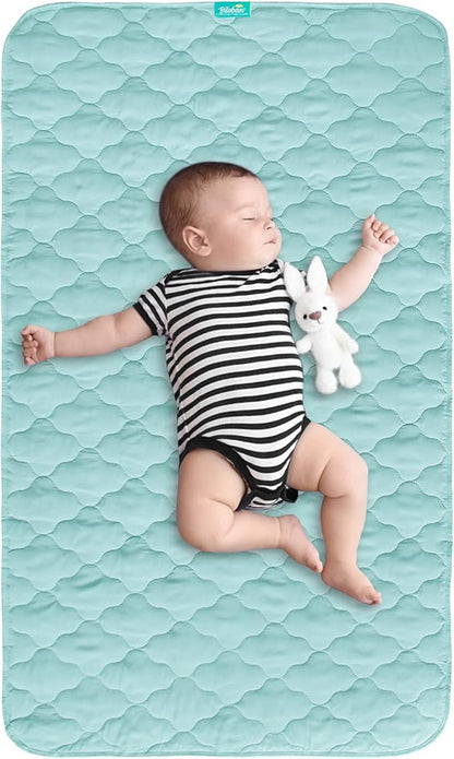 Waterproof Crib Mattress Protector Pad 28" x 52",Non-Slip & Absorbent Mattress Pad for Baby Standard Crib/Bed, Quilted Machine Washable Aqua