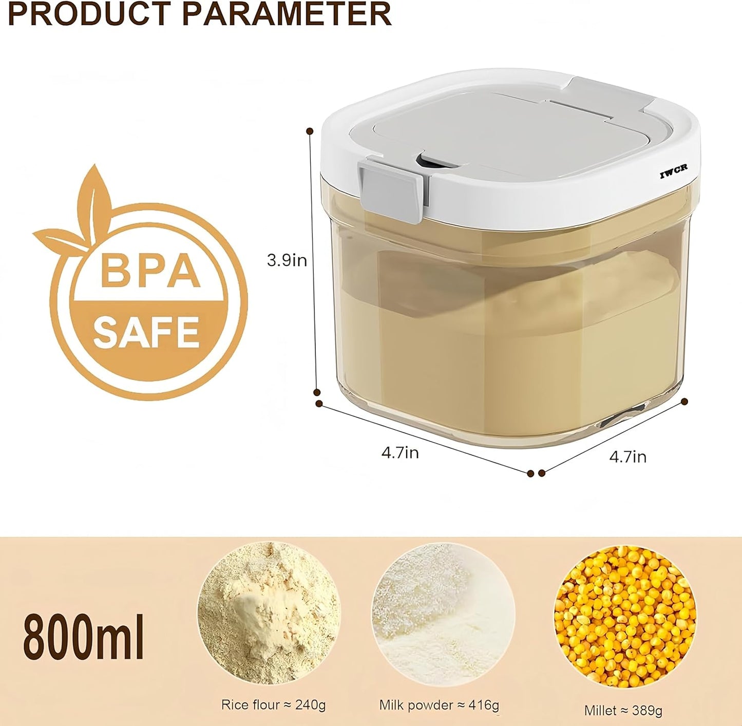 Formula Container to go-1300ml Travel Dispenser BPA Free Airtight Container with Spoon & Layered Storage,Sealed Lid,Stackable,Easy-Clean,Ideal for Coffee,Flour,Sugar,Cereal,Milk Powder(44oz)