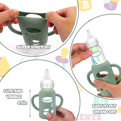 BUSOHA 3 Pack Silicone Sleeves for Dr Brown Glass Baby Bottles - Drop Protection Baby Bottle Sleeves,Compatible with Dr. Brown's Newborn Glass Bottles,with Silicone Handles,8 oz