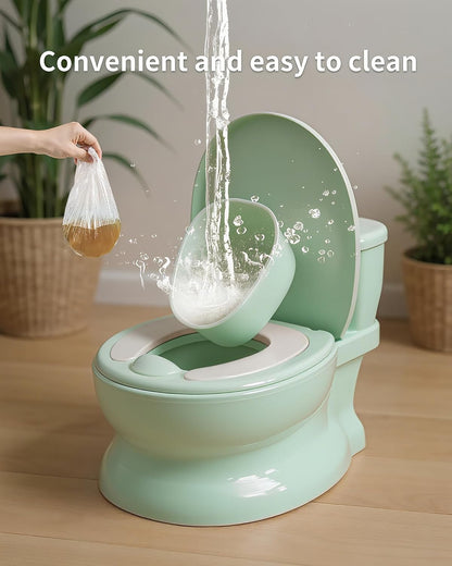Realistic Potty Training Toilet - Flushing Sounds, Wipes Storage, Disposable Liners, Easy to Clean for Toddler Boys and Girls (Pink)