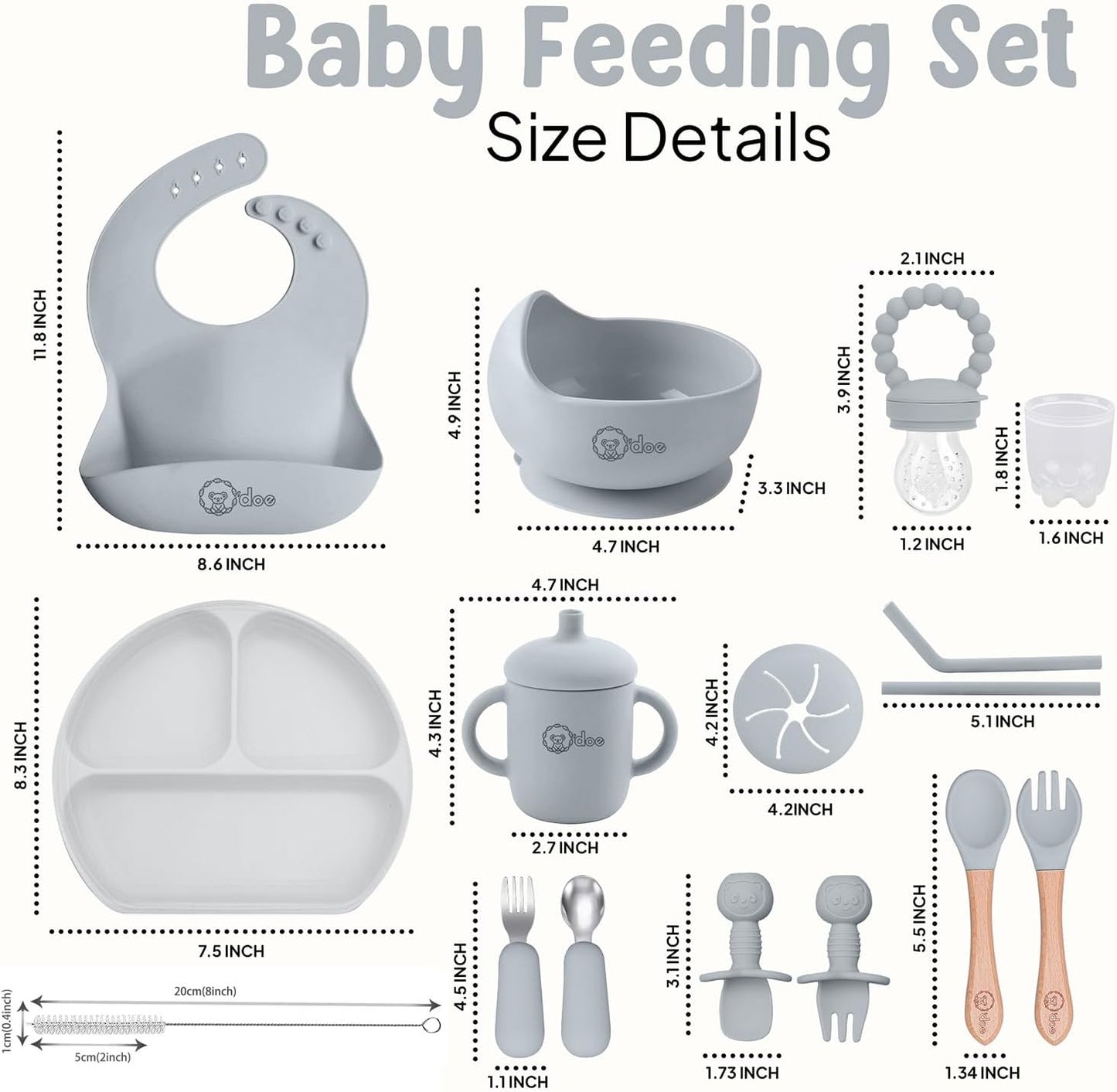 O'doe 17-Piece BPA-Free Silicone Baby Feeding Set | Thick & Soft Suction Plates, Baby Bowls, Wooden Fork & Spoon, and More | Make Mealtime Fun and Easy for Your Little One (Purple, V2)