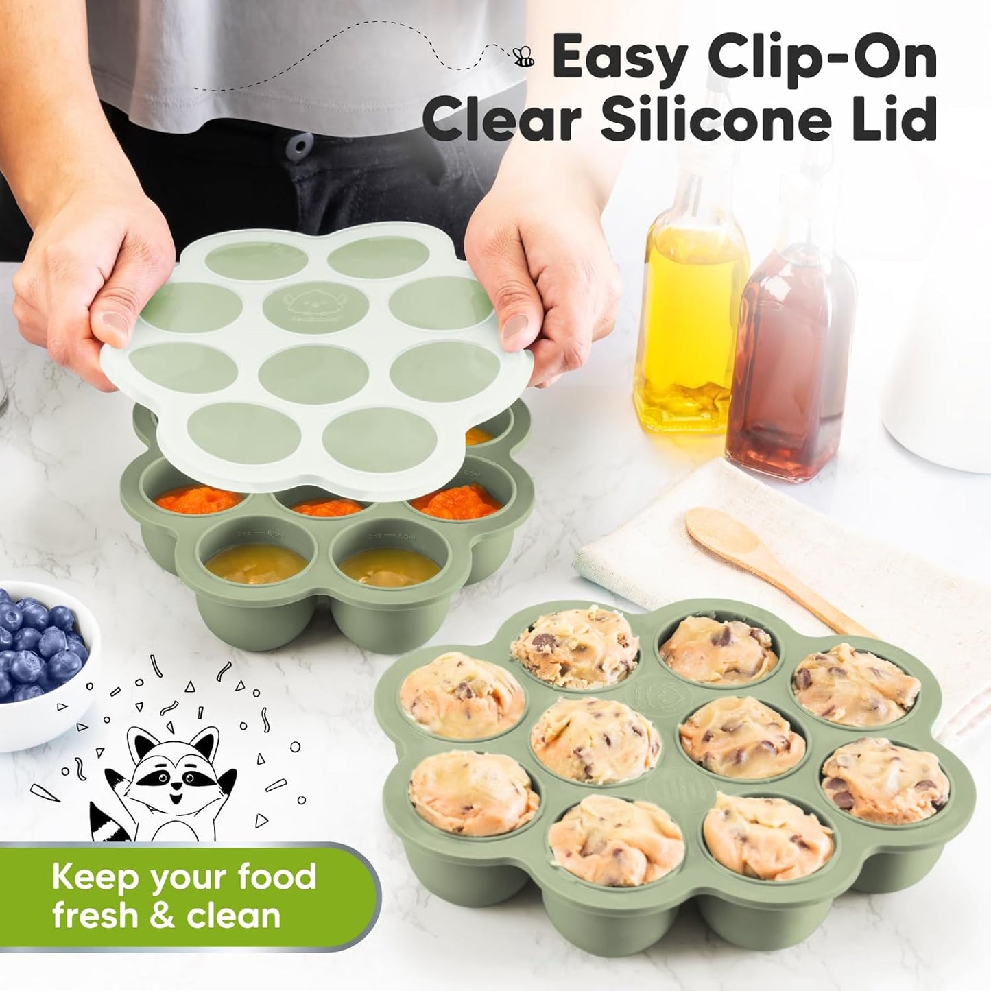 KeaBabies Silicone Food Freezer Trays with Lid, 2oz x 10 Pods Baby Food Storage Containers, Easy Puree Meal Prep, Breast Milk Silicone Freezer Molds, Dishwasher, Microwave Safe, BPA-Free (Chai Latte)