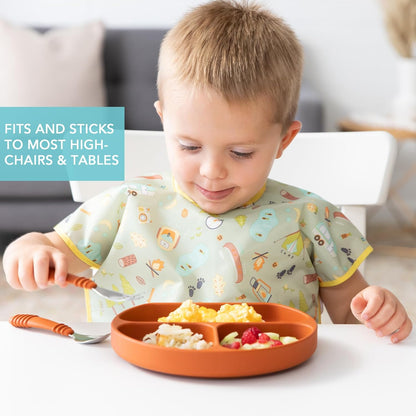 Bumkins Toddler and Baby Suction Plate, Divided Grip Dish for Babies and Kids, Baby Led Weaning, Feeding Supplies, Sticks to Tables and Highchairs, Platinum Silicone, for Chidren 6 Months, Gray