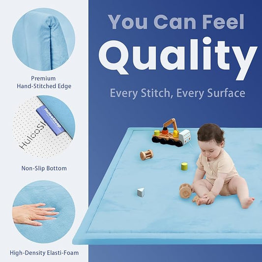 Extra Large 79"x118" Baby Activity Play Mat for Floor, 1.3" Thick Elasti Foam for Tummy Time & Crawling, Non-Slip Nursery Rug for Infants, Toddlers & Kids, Tatami Style Mat for Yoga, Living Room, Classroom & Playroom(Light Blue)