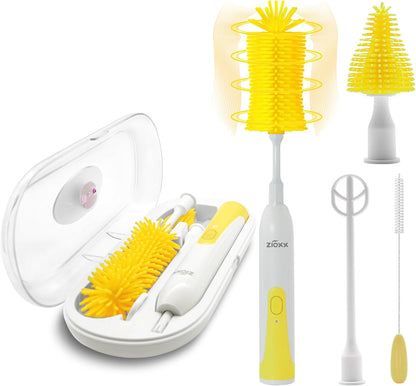 Electric Bottle Brush Cleaner, Portable Electric Baby Bottle Brush Cleaner for Travel, Rechargable Travel Bottle Cleaner Kit with Nipple & Straw Brush, Perfect Mom Essentials After Birth Gift, Green