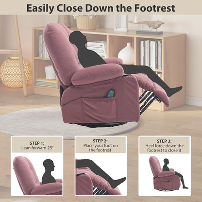 Rocker Recliner Chair with Massage and Heat, Oversized Rocking Nursery Recliners Overstuffed Swivel Glider with Cup Holder, Fabric Manual Single Sofa for Living Room, Beige