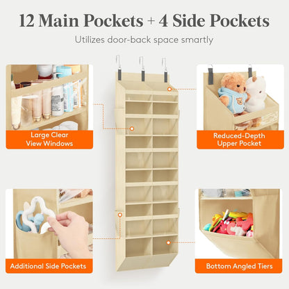 Lifewit 1 Pack Over the Door Organizer, 5 Section Clear Window Hanging Storage with 4 Side Pockets, Sturdy Anti Tilt 40 lbs Load Behind Door for Closet, Bedroom, Bathroom, Nursery, Dorm, Gray