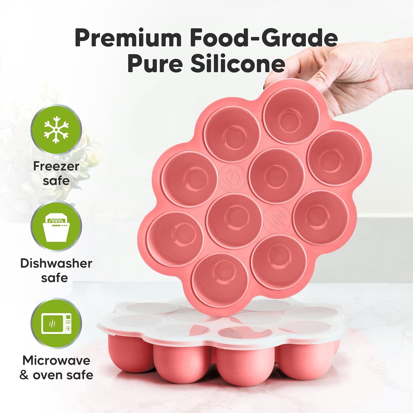 KeaBabies Silicone Food Freezer Trays with Lid, 2oz x 10 Pods Baby Food Storage Containers, Easy Puree Meal Prep, Breast Milk Silicone Freezer Molds, Dishwasher, Microwave Safe, BPA-Free (Chai Latte)