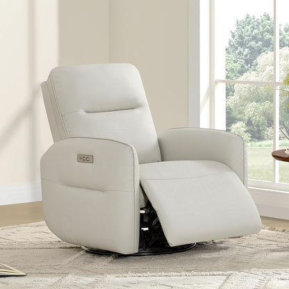 CHITA Power Recliner Chair, Faux Leather Swivel Glider for Adults, Electric Nursery Rocking Chair with USB & Type-C Charging for Living Room, Bedroom, Chocolate Brown