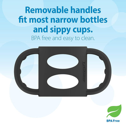 Dr. Brown's Narrow Baby Bottle Handles, 100% Silicone, Easy Grip Removable Handles for Bottle to Sippy Cup Transition, Blue, 4m+