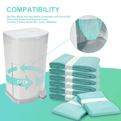 Diaper Pail Liner Refills Bags Compatible with Janibell Akord 330 Series Adult Diaper System, Green, Lightly Scented, 8 Count