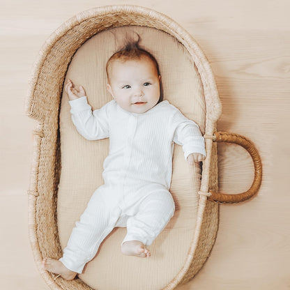 Konssy Muslin Fitted Bassinet Sheets 2 Pack for Baby Girl Boy, Soft Bedside Sleeper Bassinet Sheets Fit for Baby Bassinets, Moses Basket Oval Rectangle Pad/Mattress
