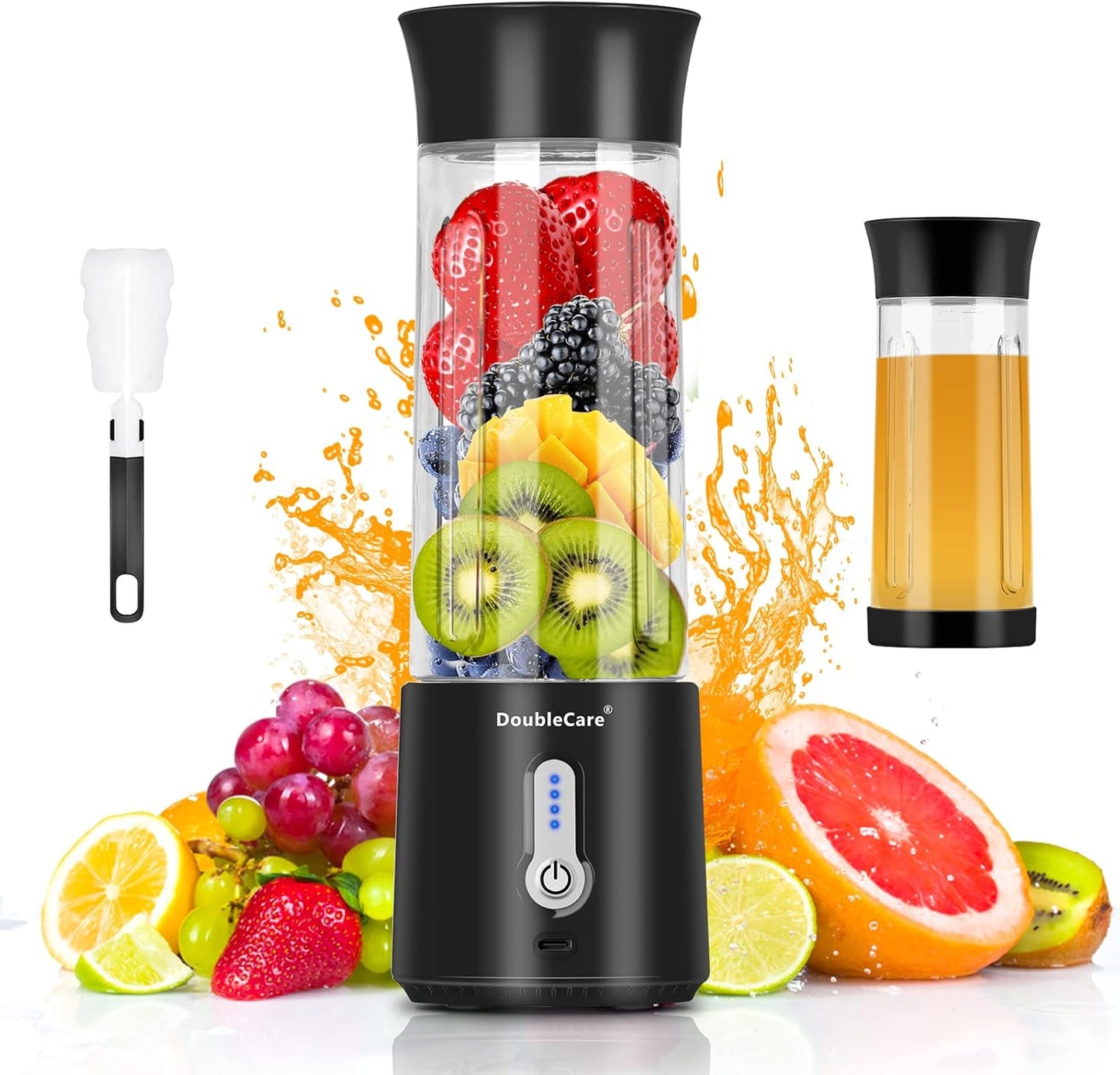 Portable Blender Cup,Electric USB Mini Juicer Blender For Shakes and Smoothies, Juice,380ml, Six Blades Great for Mixing,Black