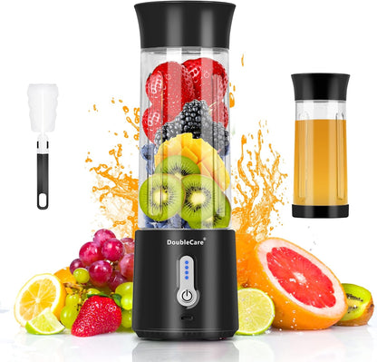 Portable Blender Cup,Electric USB Mini Juicer Blender For Shakes and Smoothies, Juice,380ml, Six Blades Great for Mixing,Black