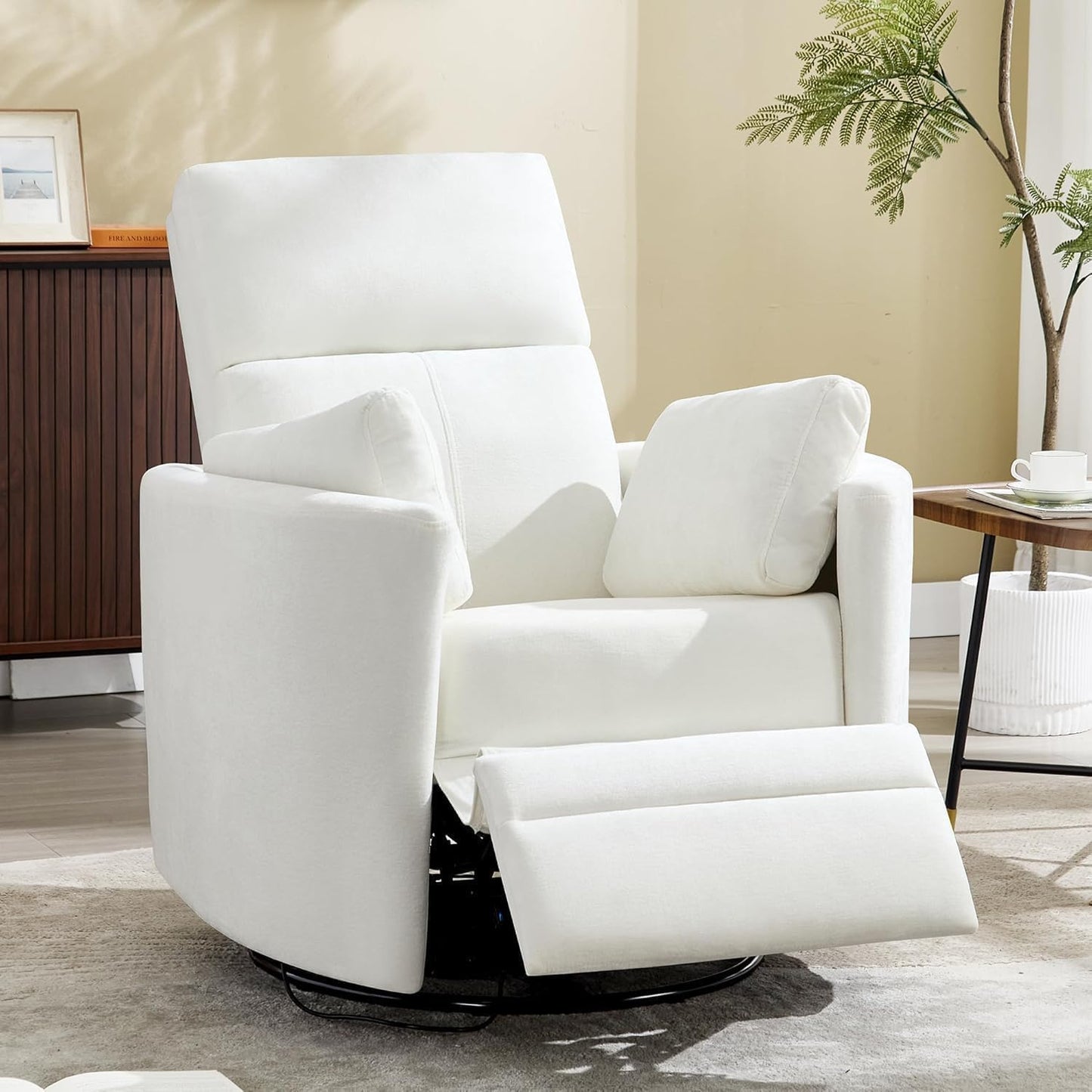 Power Recliner,Nursery Swivel Glider Rocking Chair with USB Port,Upholstered Adult Electric Recliner Rocking Chair with 2 Pillows for Living Room Bedroom (Beige Corduroy, Power-Driven)
