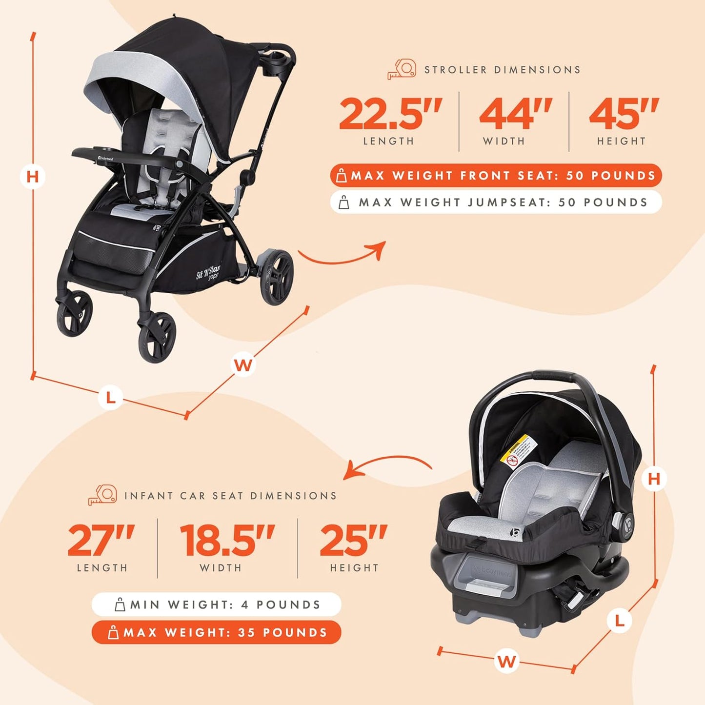 Baby Trend Sit N' Stand® Double 2.0 Stroller, Dash Black