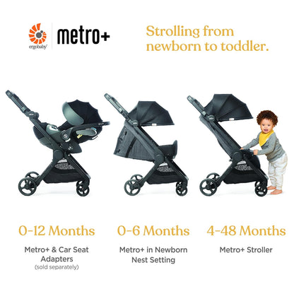 Ergobaby Metro+ Deluxe Compact Baby Stroller, Lightweight Umbrella Stroller Folds Down for Overhead Airplane Storage (Carries up to 50 lbs), Car Seat Compatible, London Grey