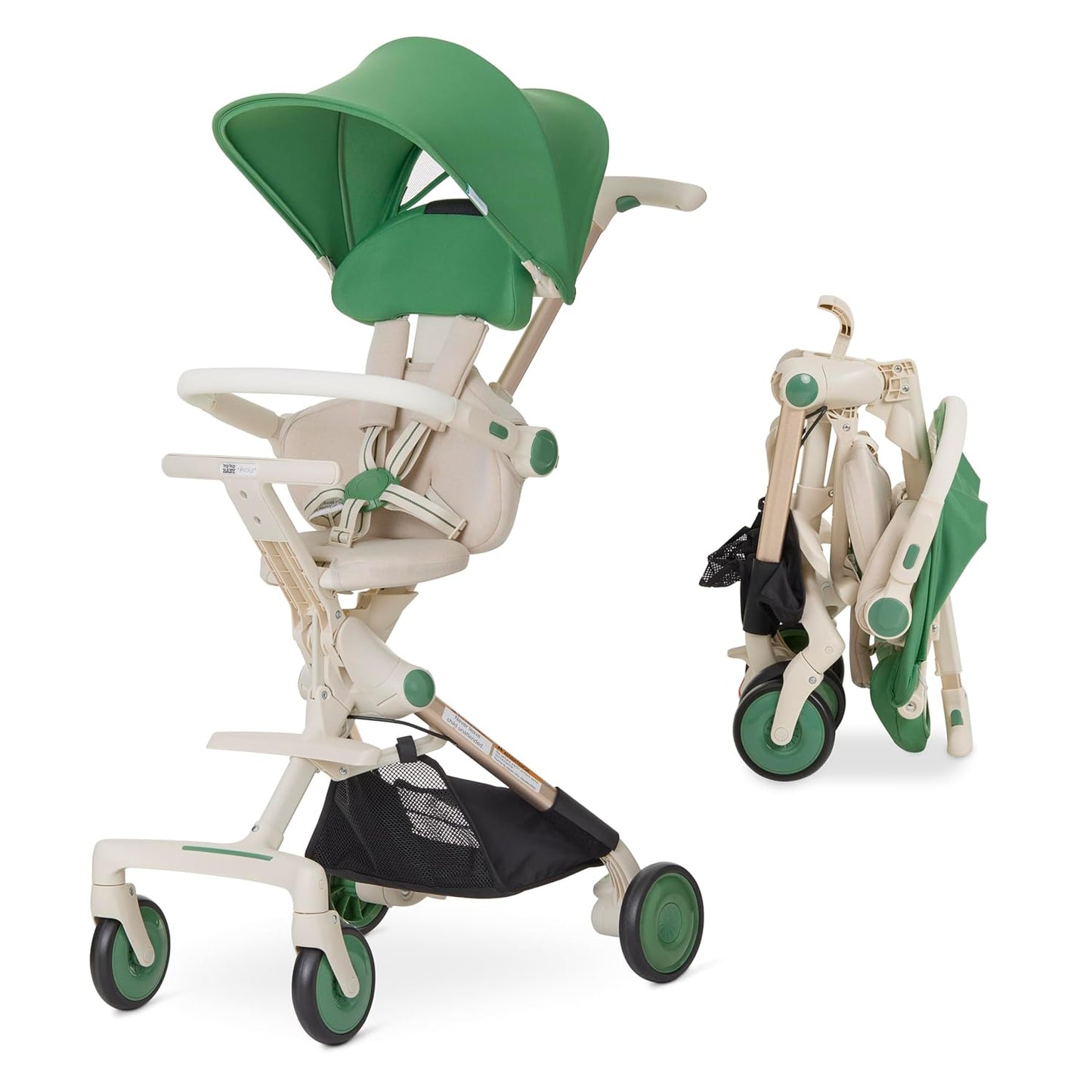 Evolur Velo Rider Travel Stroller – Compact, Lightweight Umbrella Stroller for Toddlers 6–36 Months, One-Hand Fold, Footrest, Rear Platform, 5-Point Harness, Portable & Travel-Friendly
