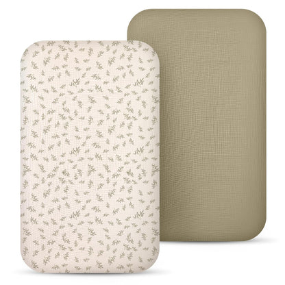 lulumoon Baby Bassinet Sheets Muslin: Cotton Bedside Bassinet Sheets Leaf for Boys - Fitted for Bedside Sleeper Mattress