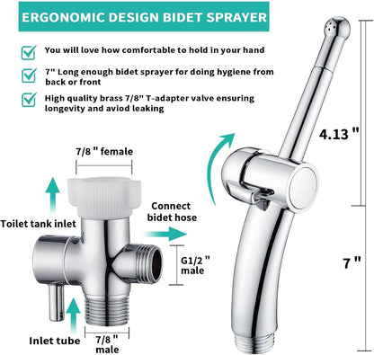 BARROCK Advanced Handheld Bidet Sprayer Set for Toilet, Bathroom Ergonomic Jet Bidet Spray Attachment Kit for Muslim Shower, Feminine Hygiene, Bathing Pets and Washing Baby Cloth Diaper, Matte Black