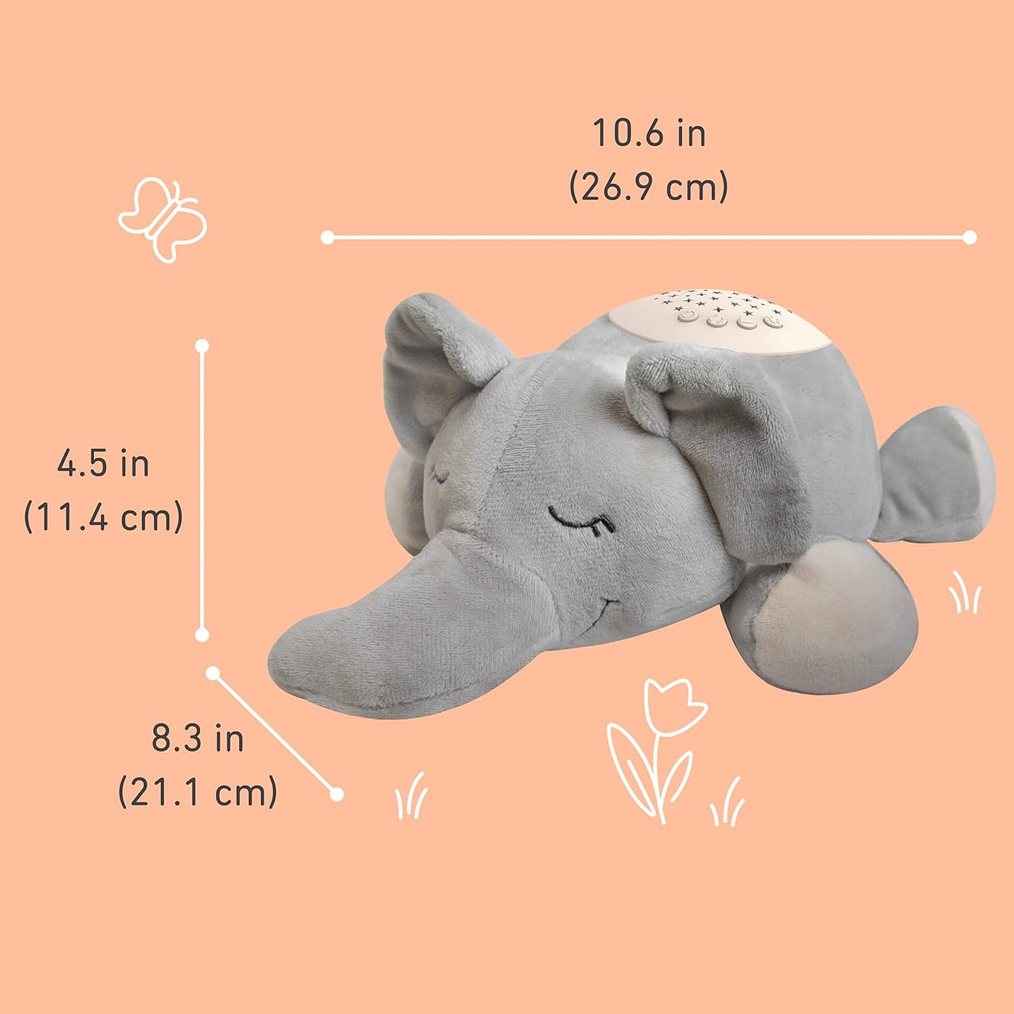 PureBaby Sound Sleepers Portable Sound Machine & Star Projector - Plush Sleep Aid for Baby and Toddlers with Soothing Night Light Display, 10 Lullabies, White Noise, and Heartbeat Sounds (Polar Bear)
