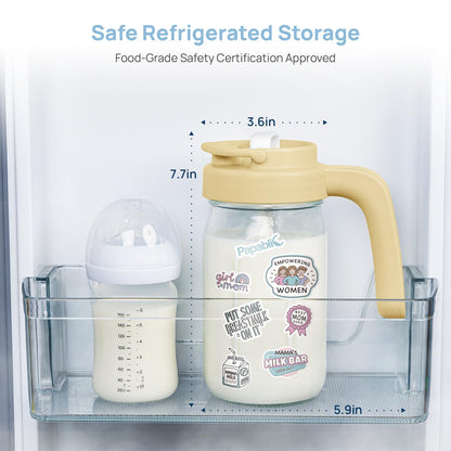 Papablic Breast Milk Pitcher, Glass Formula Mixer with Easy-Blend Handle Lid, Leakproof Breastmilk Fridge Storage Container, Wide Mouth, BPA-Free, Baby Feeding Pitcher, Blue