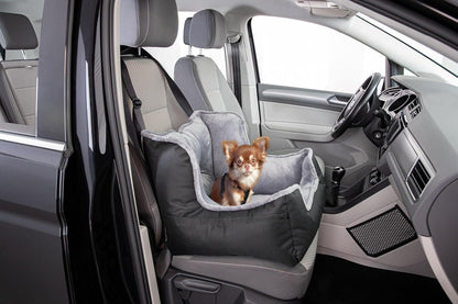 Trixie Convertible Lite Dog Car Seat 19.7 x 14.6 x 15.7 in – Cozy Booster with Safety Tether, Seat-Belt Straps & Side Pockets – Raised Travel Bed with Washable Cushion