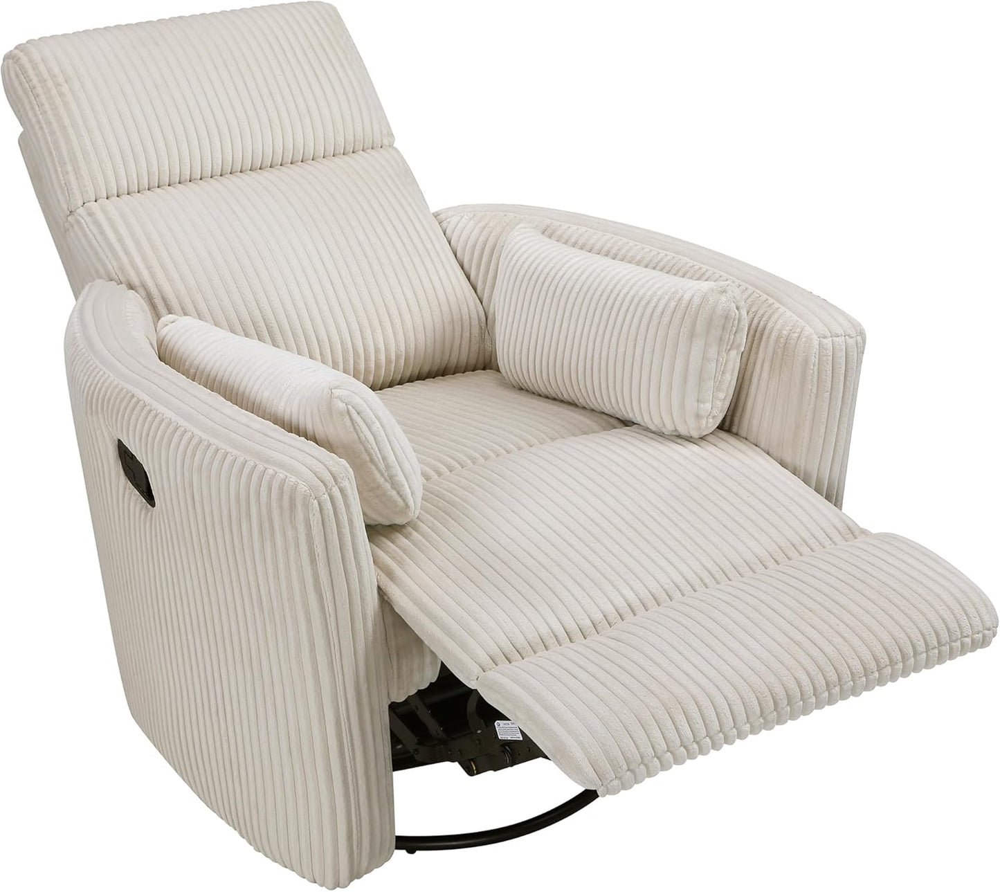 Lexicon Modern Swivel Glider Recliner Chair, Nursery Glider, Corduroy Fabric Upholstery Recliner with 2 Lumbar Pillows, Manual Reclining Sofa Chair for Living Room/Office/Apartment, Beige