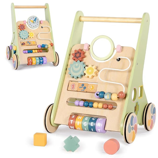 BAUTIA Wooden Baby Walker for 12 Months, Montessori Walker Push Toy for Toddlers Learning to Walk, Push Walker Baby Activity Center for Boys and Girls