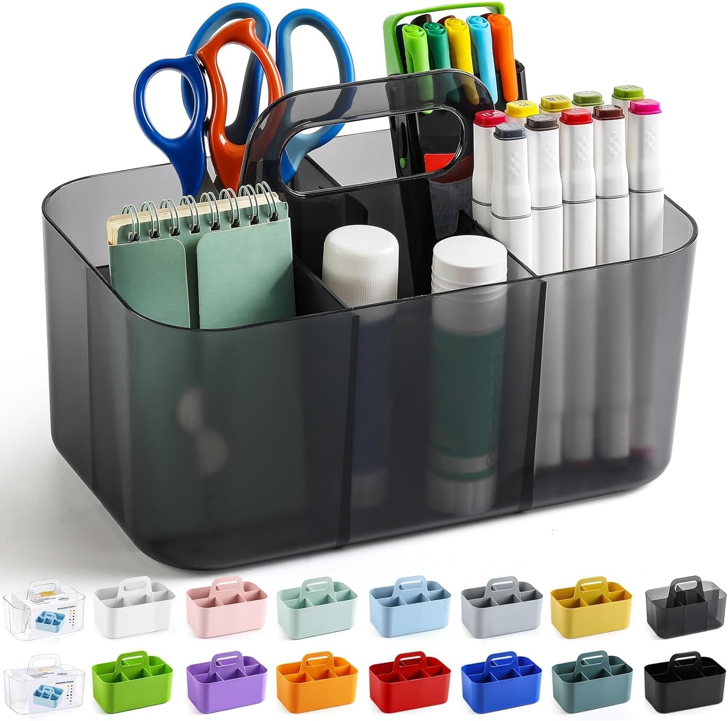 Multiuse Caddy Organizer with Handle, Portable Divided Plastic Tote Bin - Art Craft, Stationary Pen Marker Crayons, Makeup Hair Supplies Storage - Bathroom, Classroom, Dorm, Office, Desk Holder - Pink