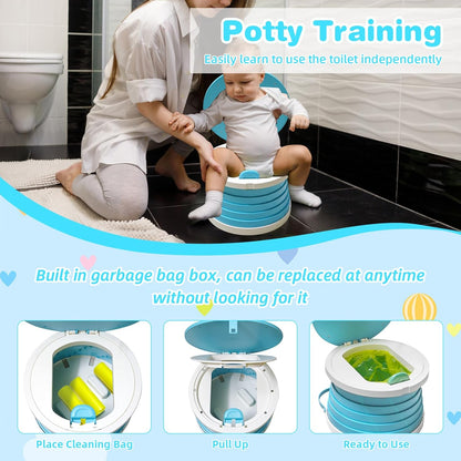 Portable Potty Chair for Toddlers with Splash-Proof Design, Foldable Travel Potty with Bag & 30 Refills - Kids Toilet for Car, Camping, Indoor - Easy Clean Baby Potty Training Seat(Red-blue)