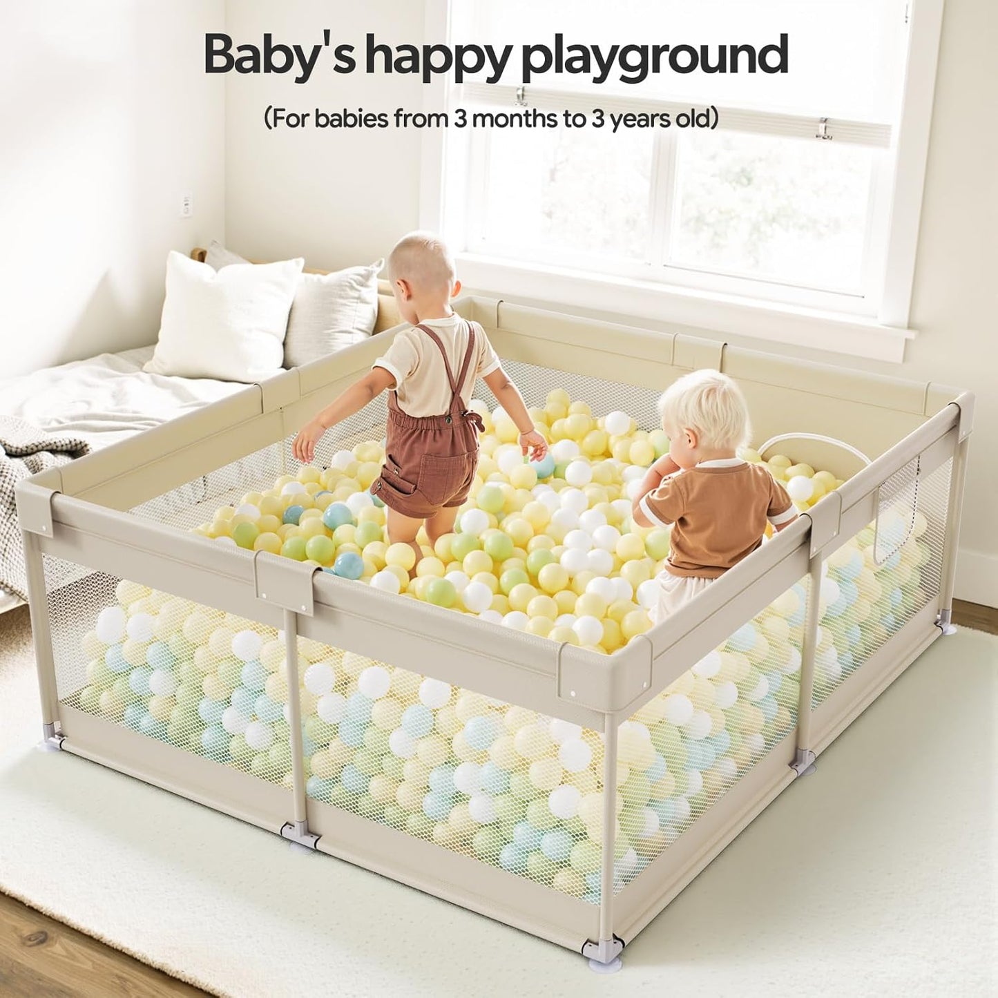 Fodoss Baby Playpen 50×50in, Small Play Pen for Babies and Toddlers, Playpen for Apartment, Play Yard, Activity Fence, Baby Playard with All-Side Mesh, Pull Rings
