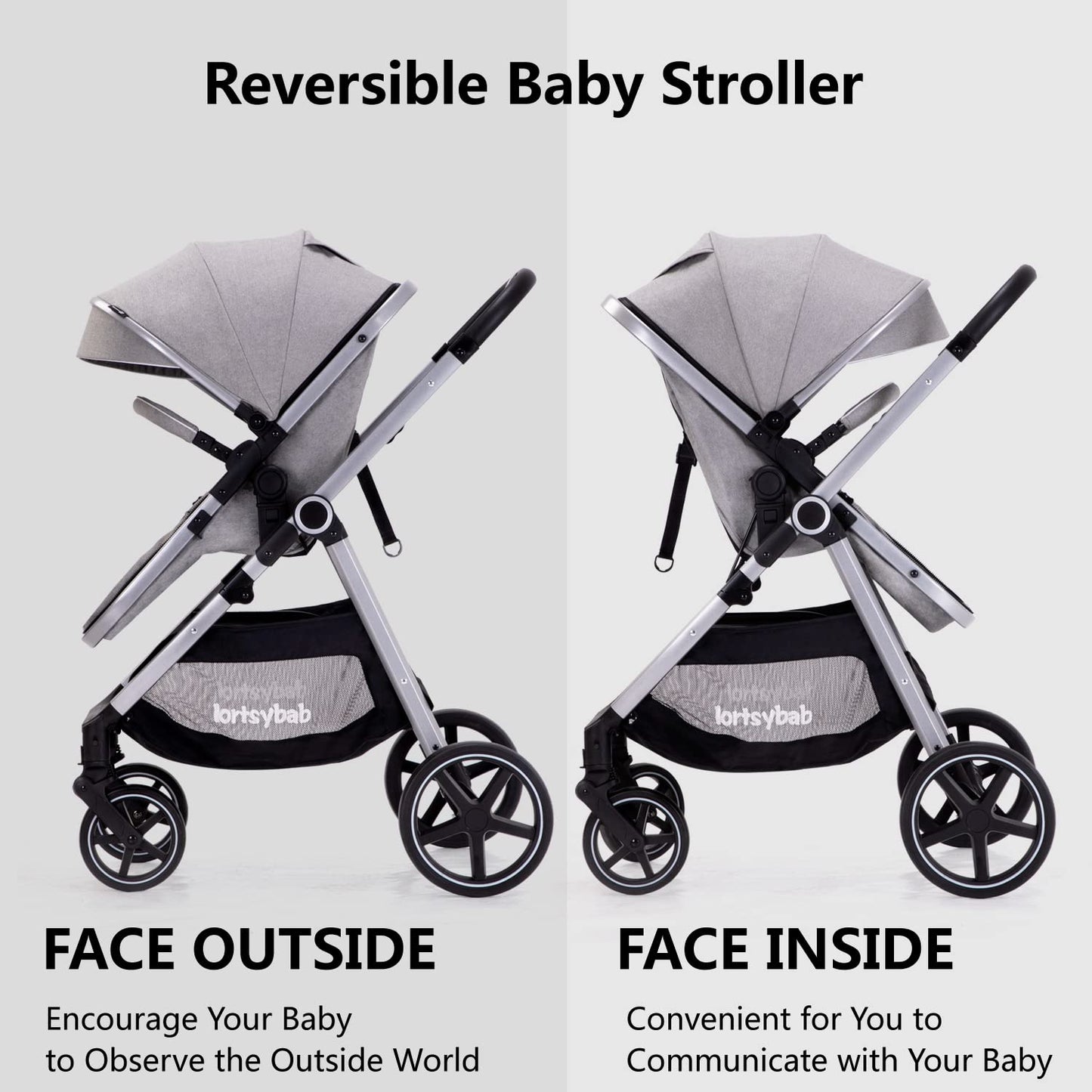 Lortsybab 2-in-1 Baby Stroller - Folding Infant Newborn Pram Stroller with Reversible Seat - Toddler Strollers for 0-36 Months Old Babies (Pink)
