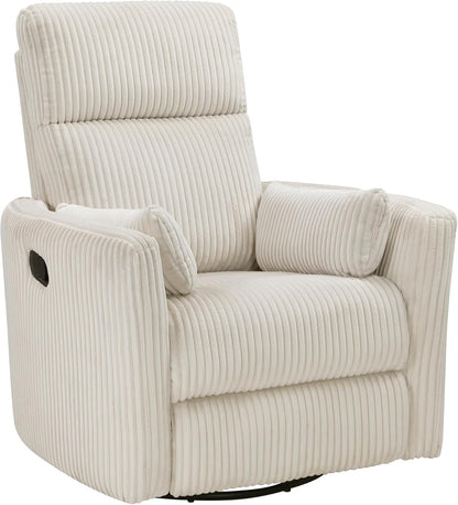 Lexicon Modern Swivel Glider Recliner Chair, Nursery Glider, Corduroy Fabric Upholstery Recliner with 2 Lumbar Pillows, Manual Reclining Sofa Chair for Living Room/Office/Apartment, Beige