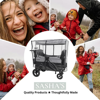Rain Cover for the Jeep Wrangler Deluxe 4 Seater by SASHA'S – Clear, Maximum Coverage, (Stroller Wagon Not Included)
