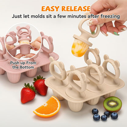 2-in-1 BPA-Free Ice Pop Molds & Silicone Baby Teethers for Teething Relief | Easy Fill Feeder for Breastmilk, Puree & Baby Food | Soothing, Fun & Safe Chewable Teething Toys for Infant & Toddler