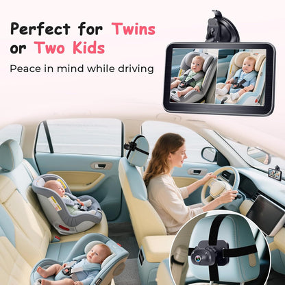 HD-1080P 2-Kids Baby Car Camera: Auto Night Vision Dual Backseat Cameras with 7” Split-Screen Recording Monitor - 360° Rotation, Easy Installion Without Tools for Twins & Siblings