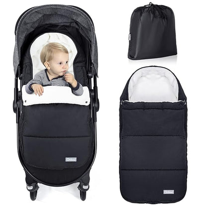 Orzbow Footmuff for Stroller, Weatherproof Anti-Kick Universal Toddler Sleeping Bag,Removable Warm Coral Fleece Lined Stroller Bunting Bag Footmuff（Black）