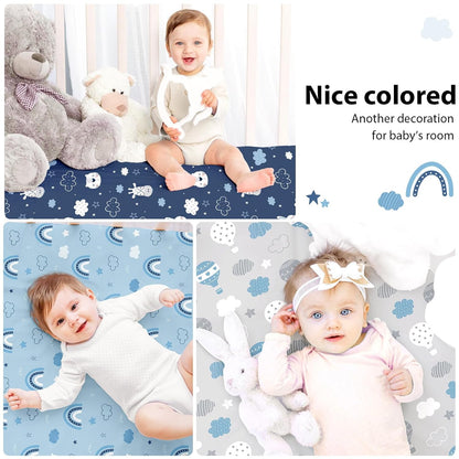 Baby Mini Crib Sheets Girl, Portable 38”x26” Pack and Play Sheets Fitted for Playard and Pack N Play Mattress, 3-Pack Soft Microfiber Pink Rainbow