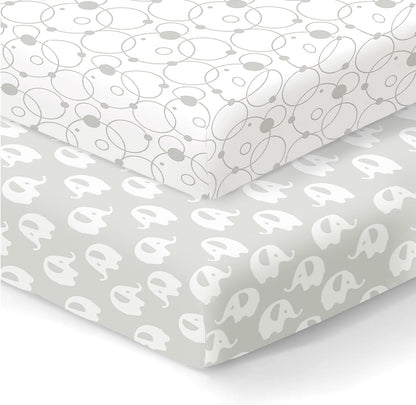 100% Organic Cotton Fitted Sheets for Graco Pack n Play, Babyletto, Pamo Babe, Hiccapop, Dream on Me, Evenflo, Baby Trend, Hygge Hush Portable/Mini Crib/Playards, Beka Bedside Bassinet 2 Pk