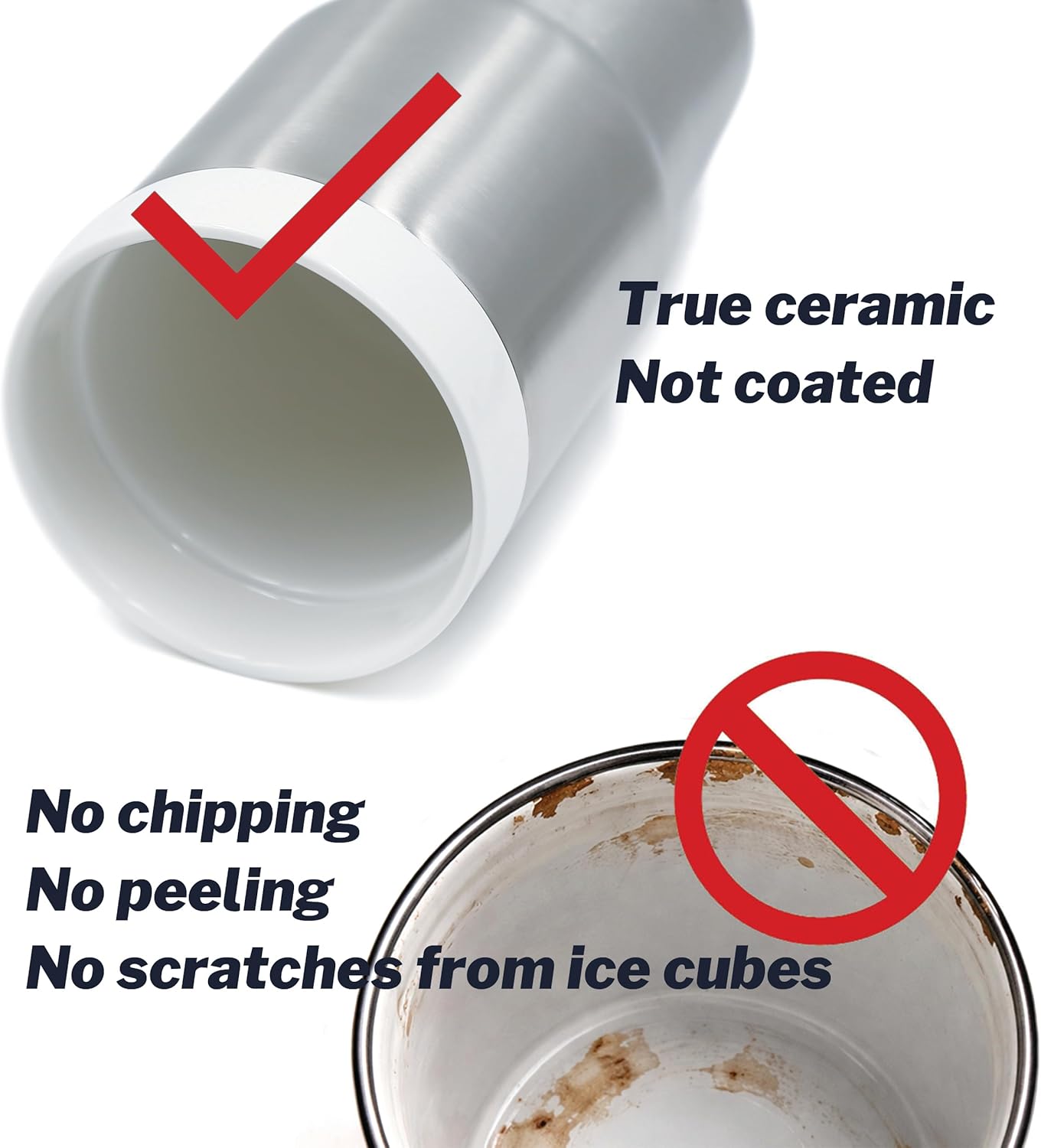 True Ceramic Interior Vacuum Insulated Tumbler, 16oz, Original Steel | True Ceramic Lined (Not Coated), Vacuum Insulated, Car Commuter Tumbler for Soda, Coffee & Tea On-The-Go, No Metallic Taste