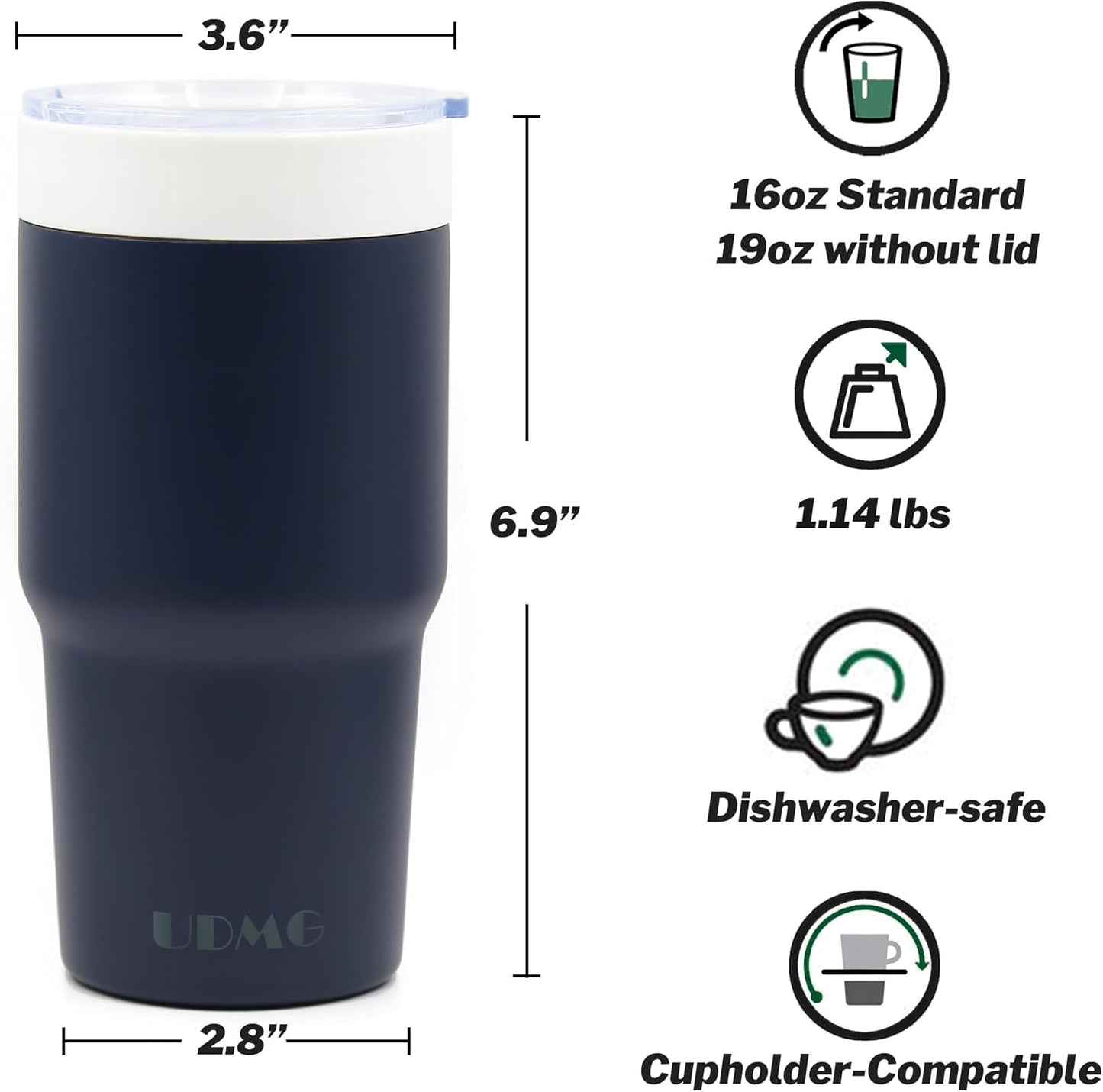True Ceramic Interior Vacuum Insulated Tumbler, 16oz, Original Steel | True Ceramic Lined (Not Coated), Vacuum Insulated, Car Commuter Tumbler for Soda, Coffee & Tea On-The-Go, No Metallic Taste