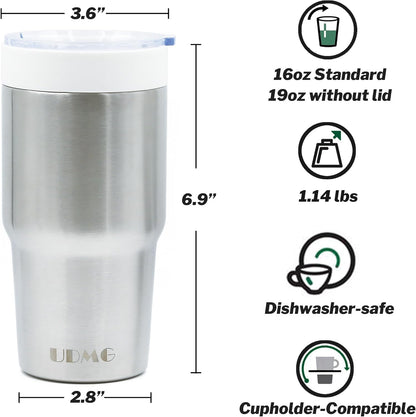 True Ceramic Interior Vacuum Insulated Tumbler, 16oz, Original Steel | True Ceramic Lined (Not Coated), Vacuum Insulated, Car Commuter Tumbler for Soda, Coffee & Tea On-The-Go, No Metallic Taste