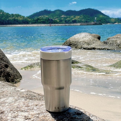True Ceramic Interior Vacuum Insulated Tumbler, 16oz, Original Steel | True Ceramic Lined (Not Coated), Vacuum Insulated, Car Commuter Tumbler for Soda, Coffee & Tea On-The-Go, No Metallic Taste