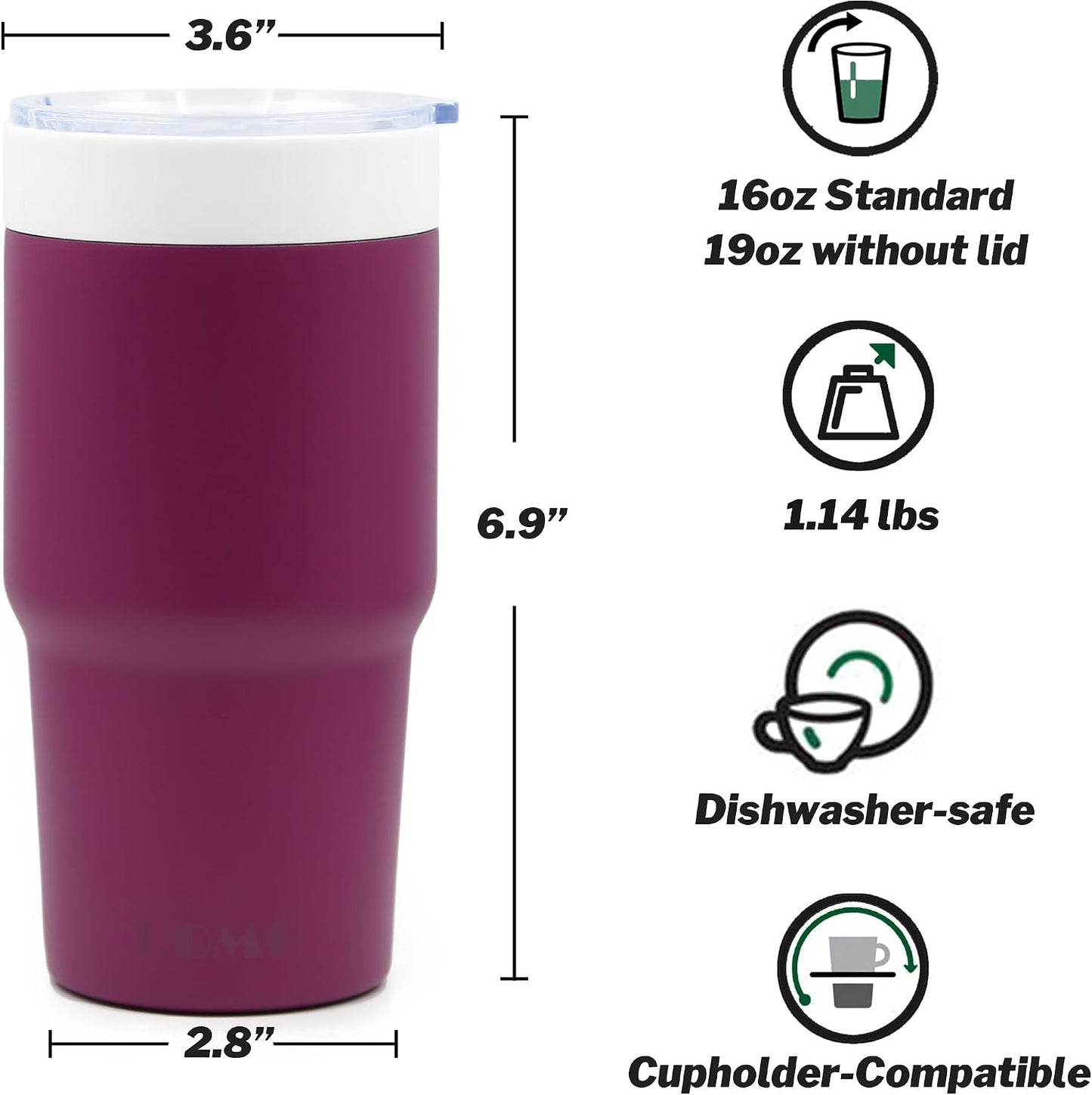 True Ceramic Interior Vacuum Insulated Tumbler, 16oz, Original Steel | True Ceramic Lined (Not Coated), Vacuum Insulated, Car Commuter Tumbler for Soda, Coffee & Tea On-The-Go, No Metallic Taste