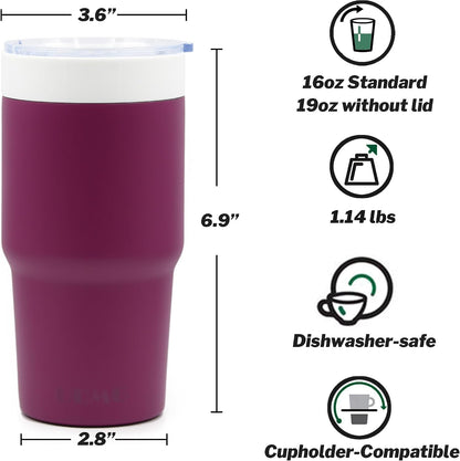 True Ceramic Interior Vacuum Insulated Tumbler, 16oz, Original Steel | True Ceramic Lined (Not Coated), Vacuum Insulated, Car Commuter Tumbler for Soda, Coffee & Tea On-The-Go, No Metallic Taste